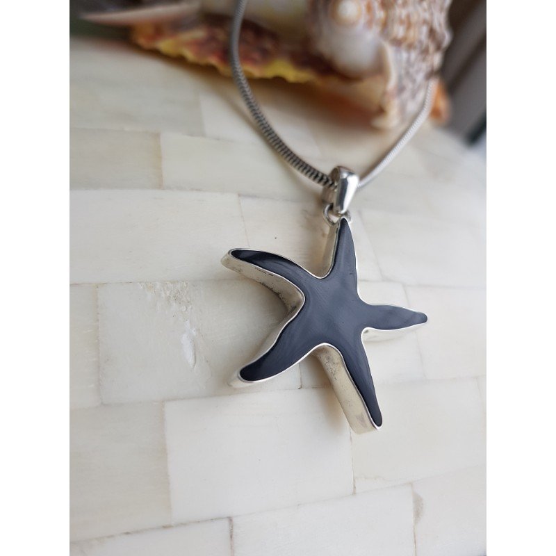 Pingente Estrela do Mar em Prata 925 com Ônix - 3,8cm