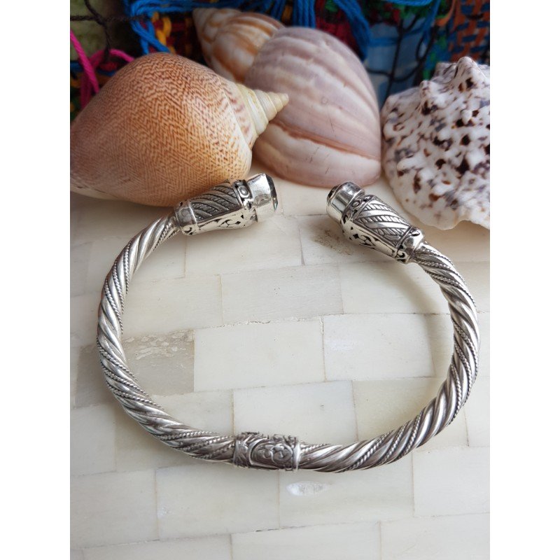 Pulseira Bracelete em Prata de Bali 925 com Pedra Topázio Místico - 7cm diâmetro