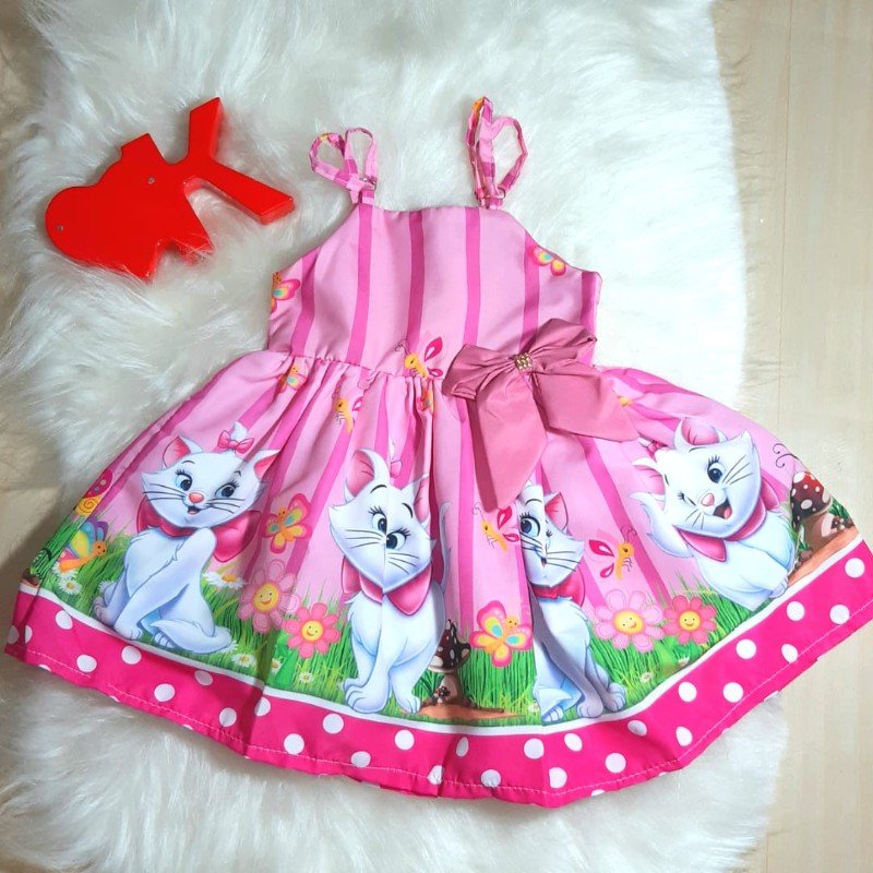 Vestido infantil tema Gata Marie rosa