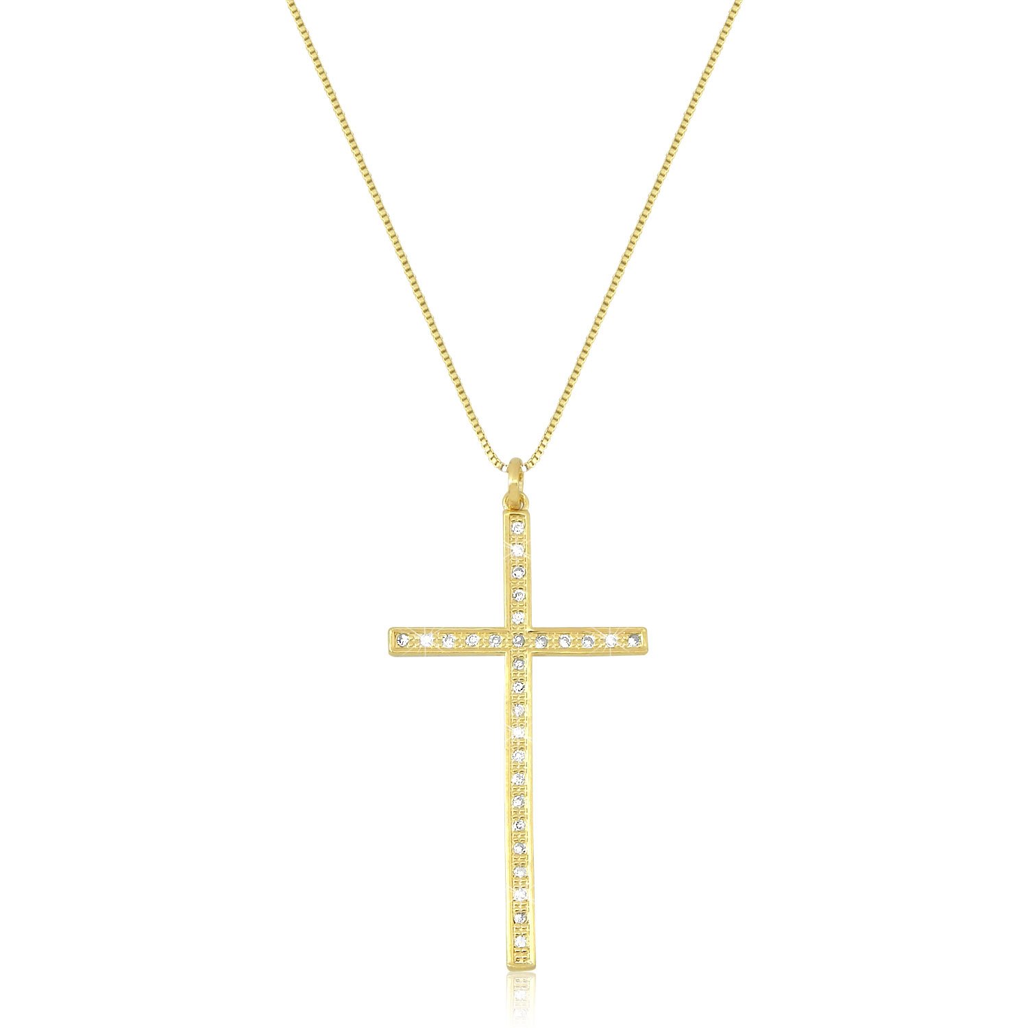 Colar Crucifixo Cravejado com Micro Zircônias Folheado a Ouro 18k