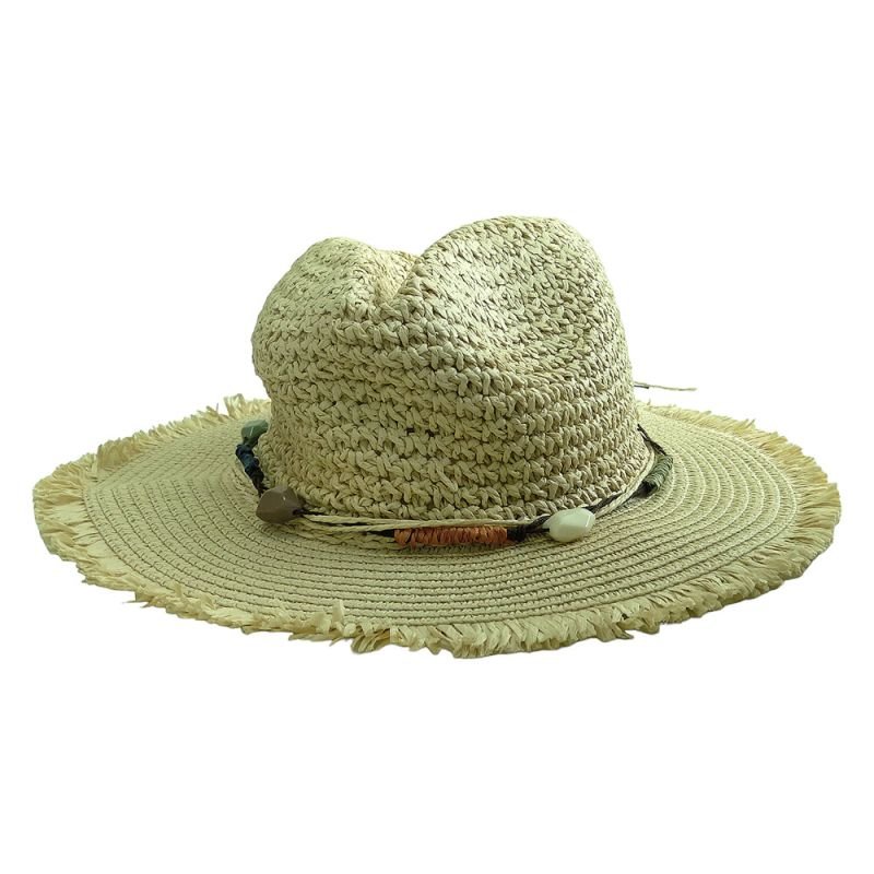 Chapéu de Palha Bege com Detalhes - Moda Praia