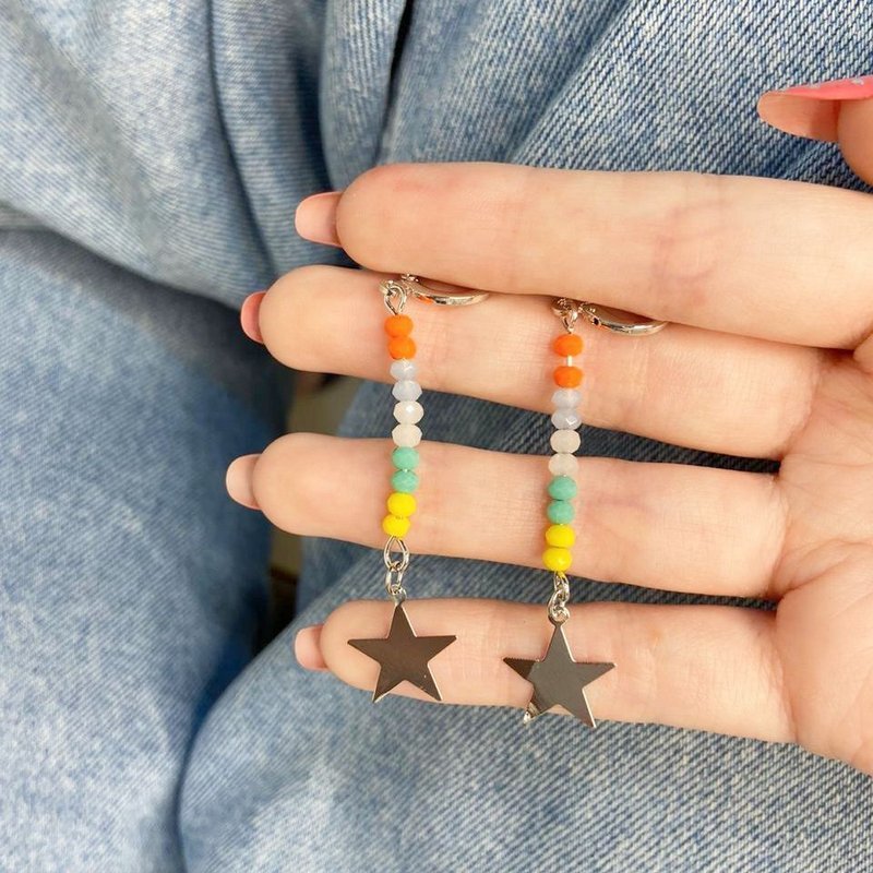 Brinco mini argolinha, amanda, estrela (com cores), prateada - REF B1003