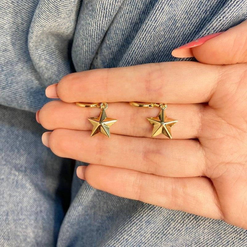 Brinco mini argolinha, amanda, estrela, dourada - REF B1001