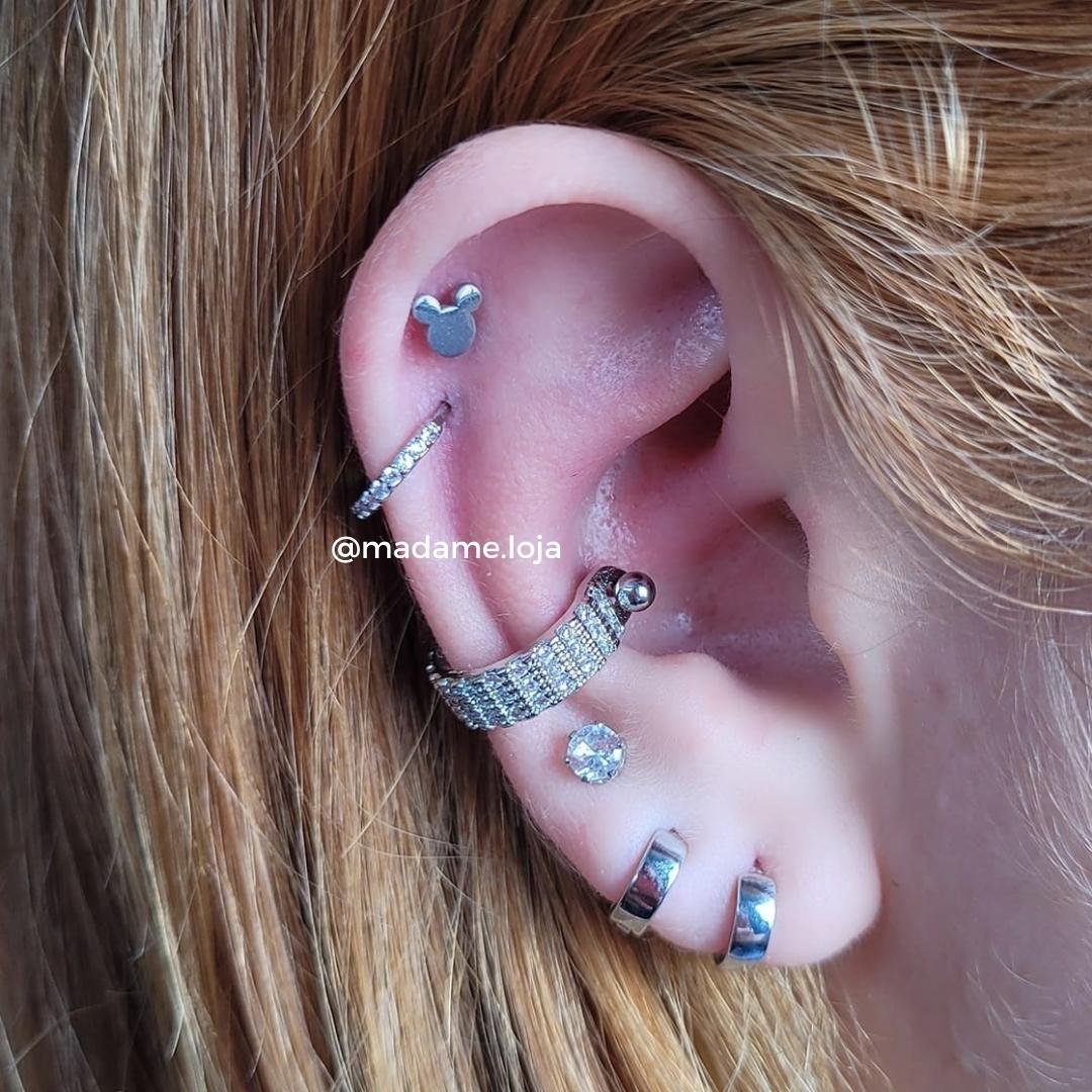 Piercing de furo, aço cirúrgico, argolinha, conch, meg, 12mm, prateado - REF X510 #SE