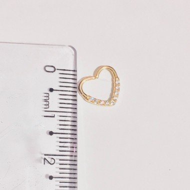 Piercing de furo, aço cirúrgico, coração com strass (V), dourado - REF X096