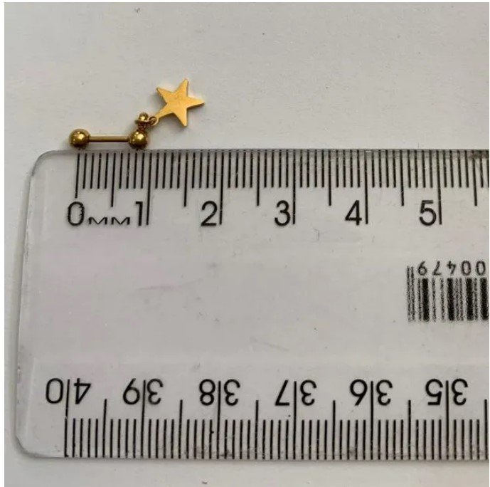 Piercing de furo, aço cirúrgico, pino, estrelado, dourado - REF X446