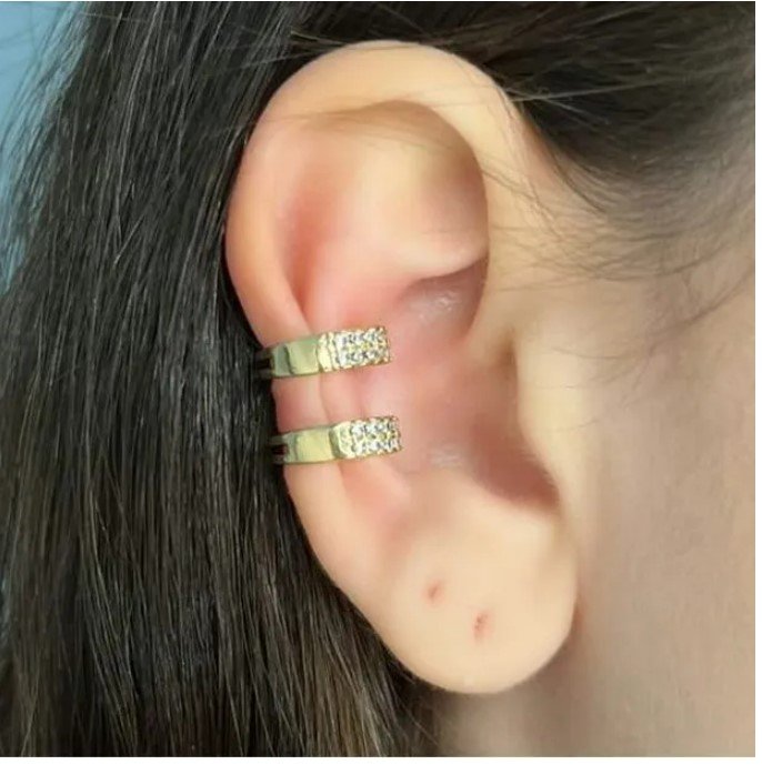 Piercing ear cuff - duplo brilhante, dourado - REF X088
