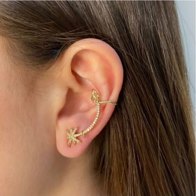 Piercing ear cuff, lia, cometa, dourado - REF X627 (não é o par)