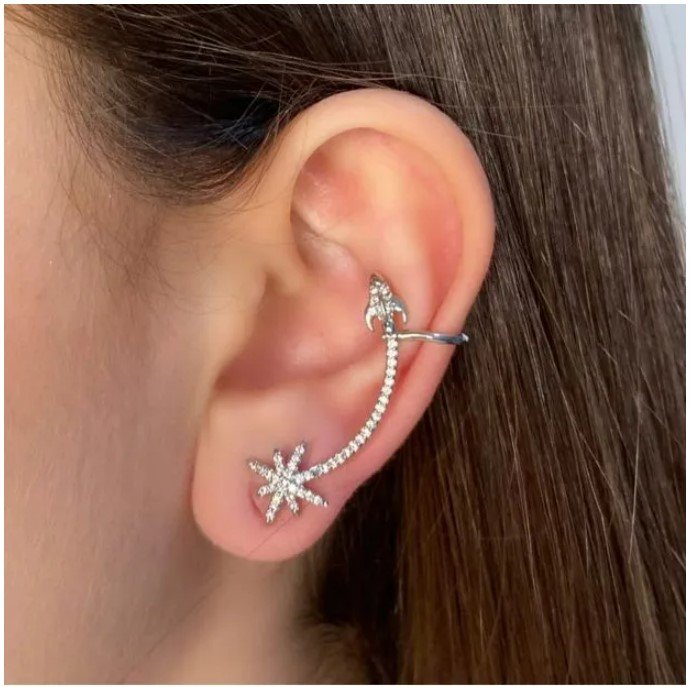 Piercing ear cuff, lia, cometa, prateado - REF X626 (não é o par)