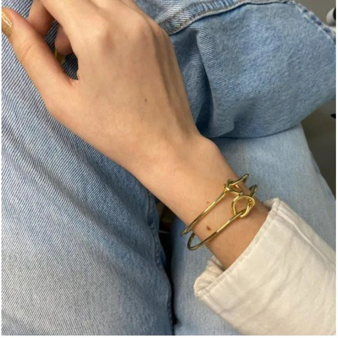 Pulseira bracelete, duplo nole, dourada - REF P832