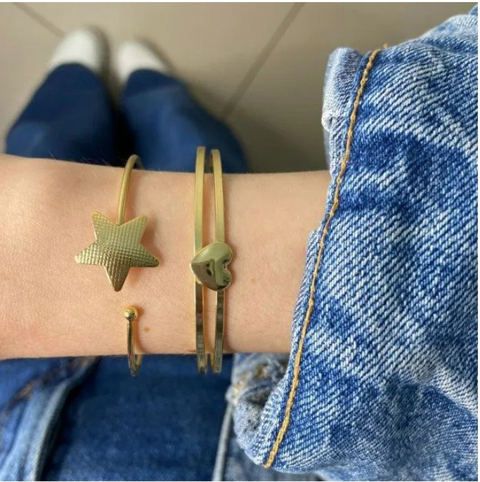 Pulseira bracelete, fabian, estrelado, dourada - REF P902