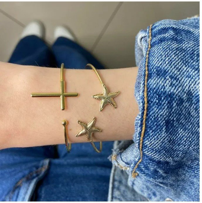 Pulseira bracelete, fabian, cruz, dourada - REF P901