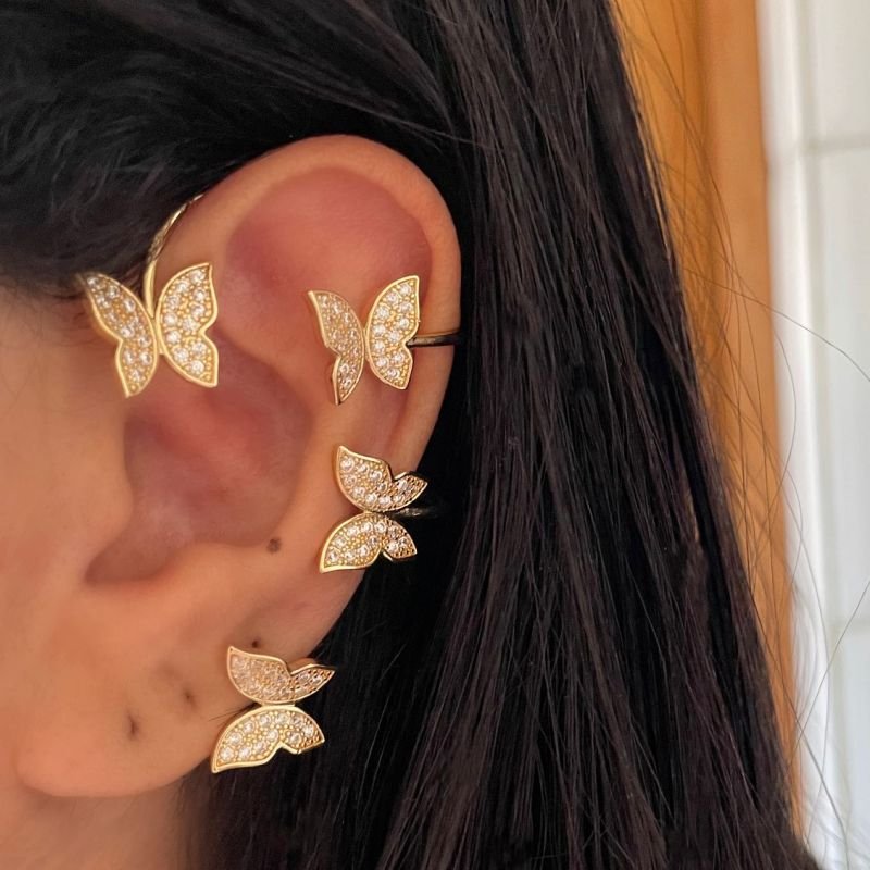 Brinco ear cuff, lai, lateral I, borboleta, new, dourado - REF B1458 (não é o par)