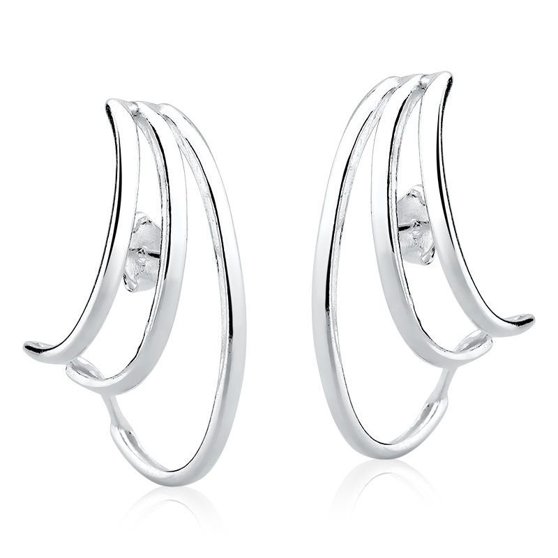 Brinco Ear Hook com Design Três Fios Prata 925