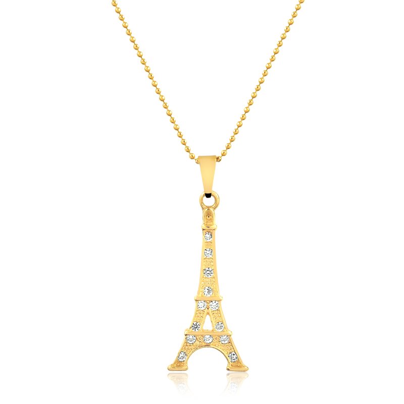 Colar Torre Eiffel com zircônias folheada a ouro 18K