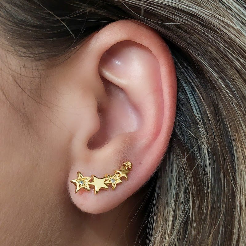 Brinco Ear Cuff Estrelas no Banho de Ouro