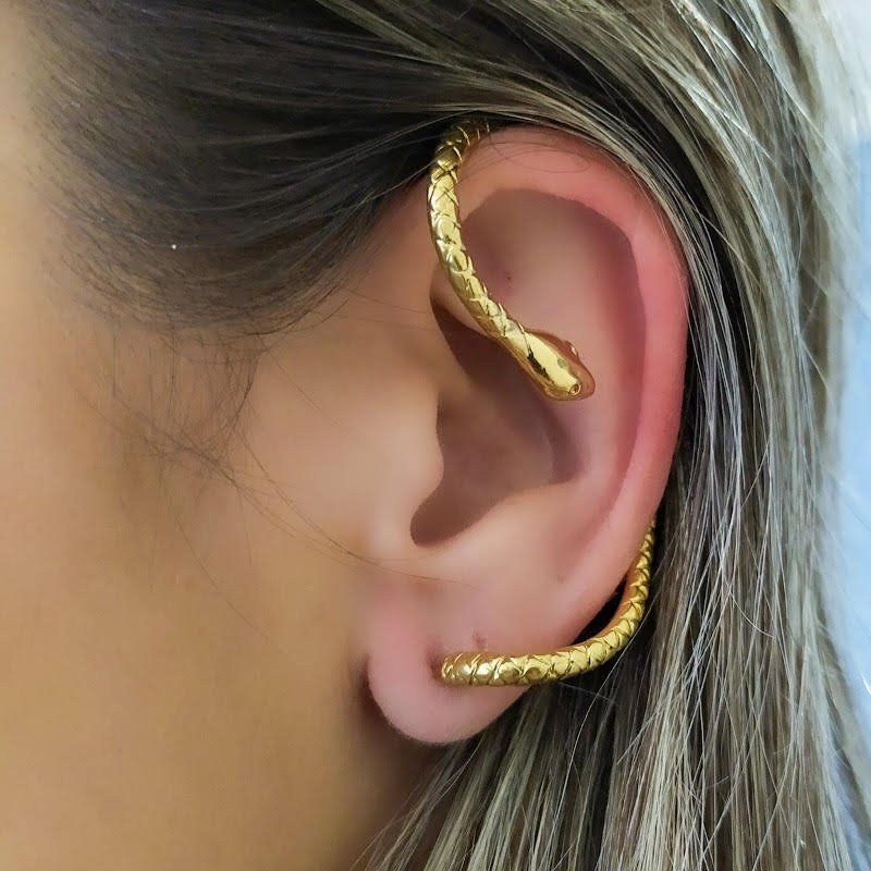 Brinco Ear Cuff Kira Cobra no Banho de Ouro
