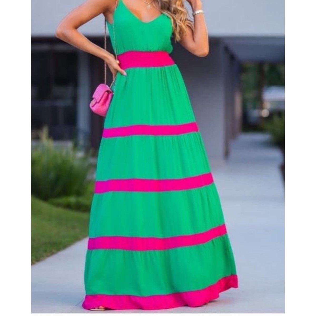 Vestido Thaynara Verde/ Pink