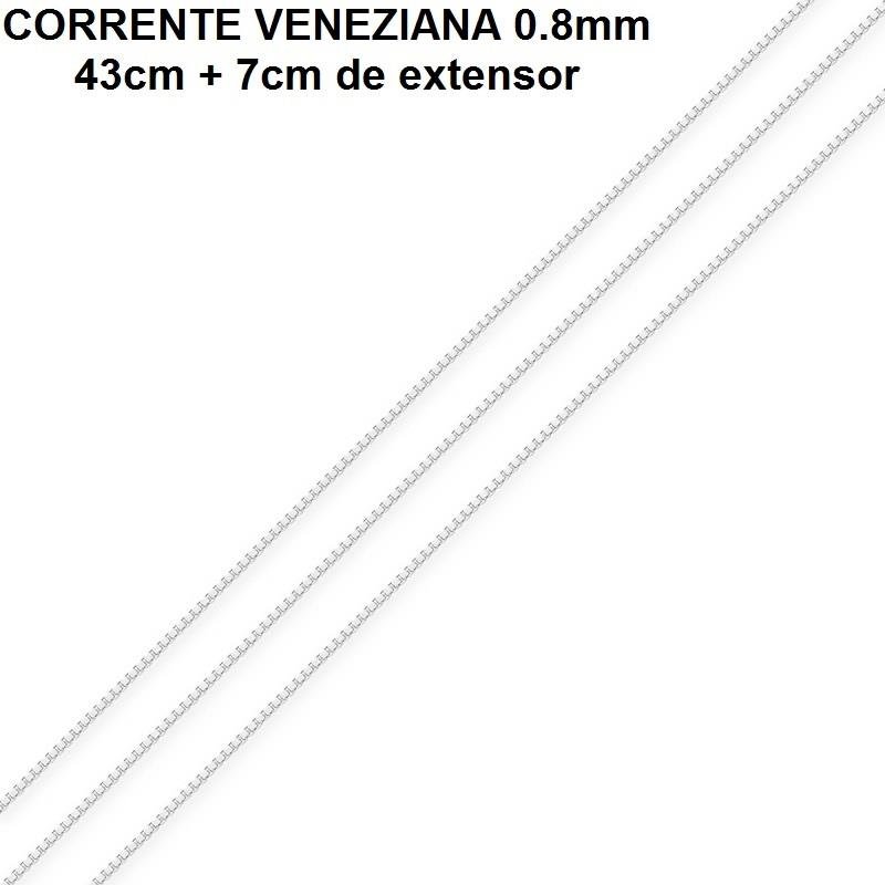 CORRENTE FOLHEADO A PRATA VENEZIANA 0.8 (43CM + 7 CM EXTENDOR)