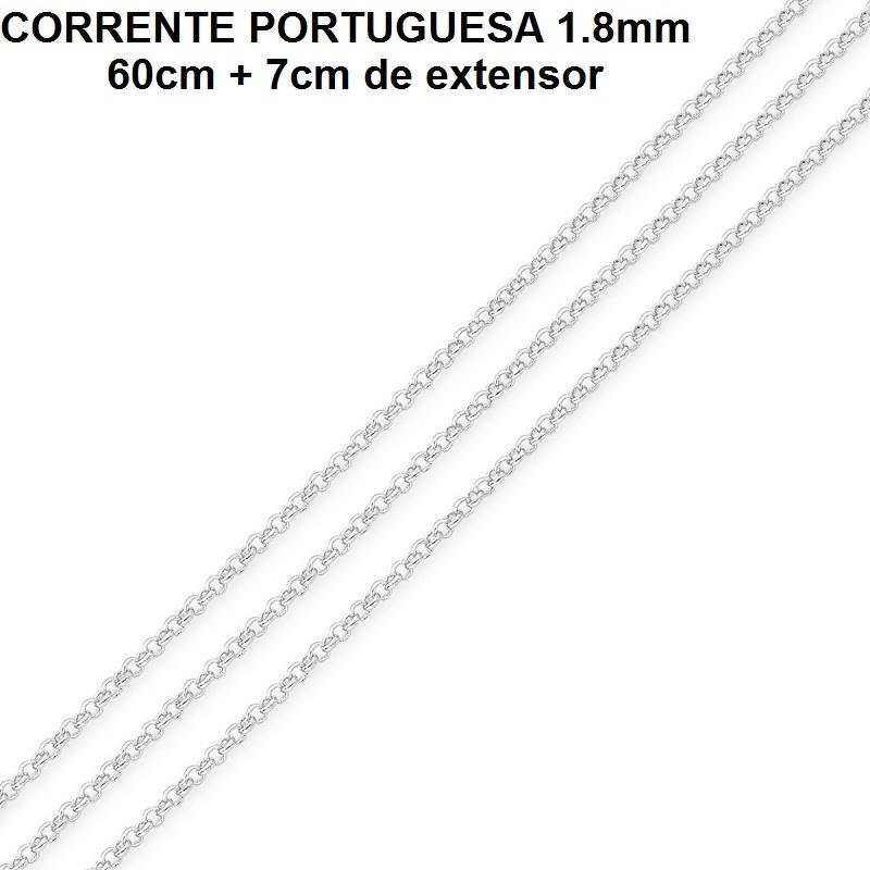 CORRENTE FOLHEADA A PRATA PORTUGUESA 1.8 (60CM + 7CM EXTENSOR)