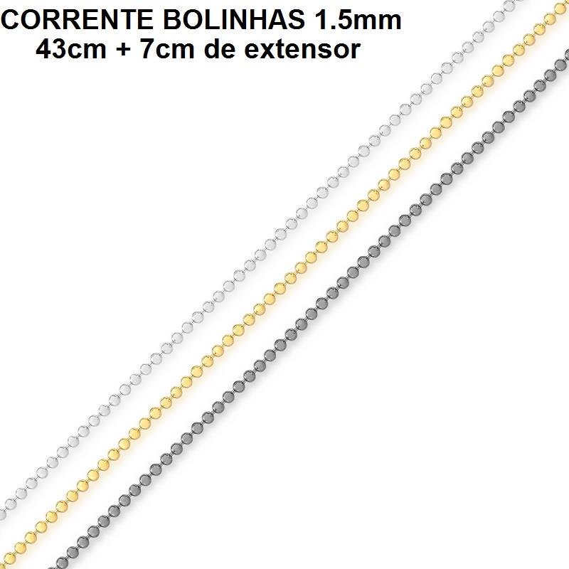 CORRENTE FOLHEADO A OURO BOLINHAS (43CM+7CM EXTENSOR)