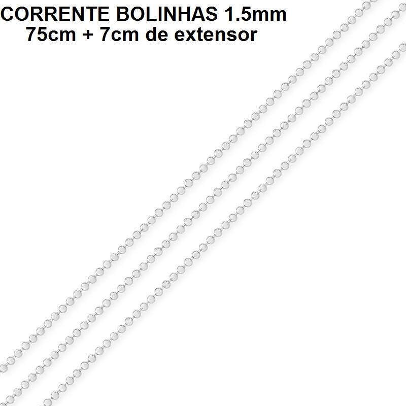 CORRENTE FOLHEADO A RÓDIO BOLINHAS (75CM+7CM EXTENSOR)