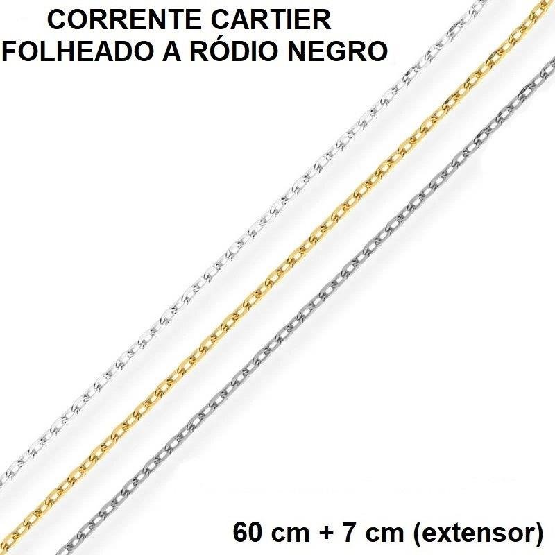 CORRENTE FOLHEADO A RÓDIO NEGRO CARTIER (60CM + 7CM EXTENSOR)