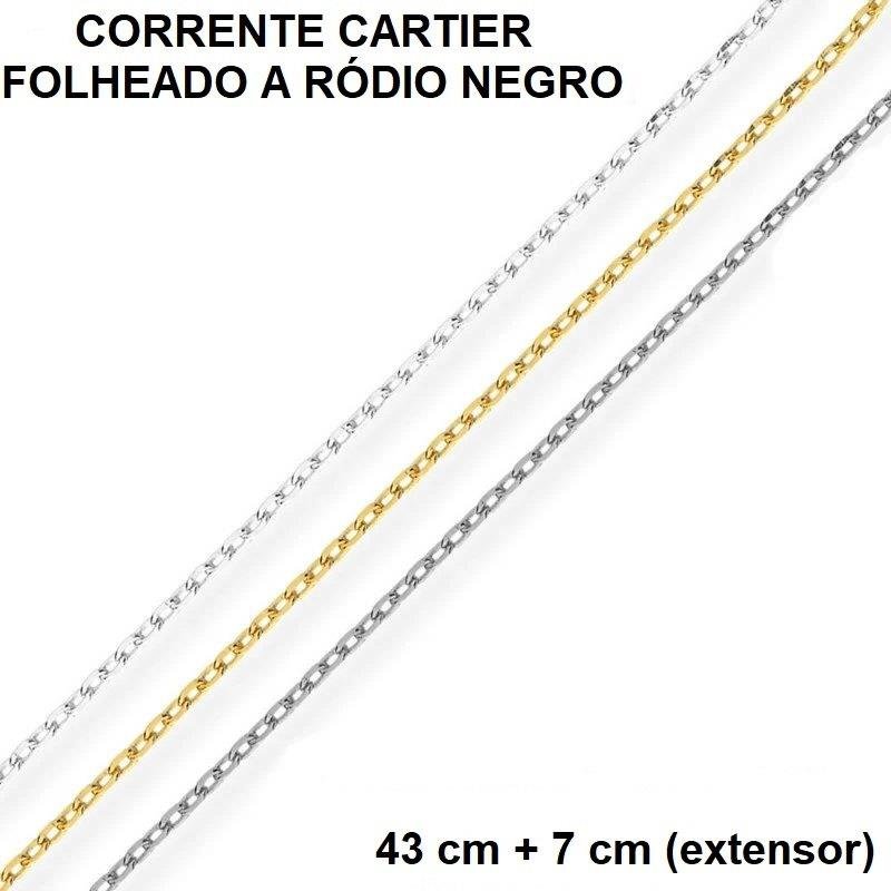 CORRENTE FOLHEADO A RÓDIO NEGRO CARTIER (43CM+7CM EXTENSOR)