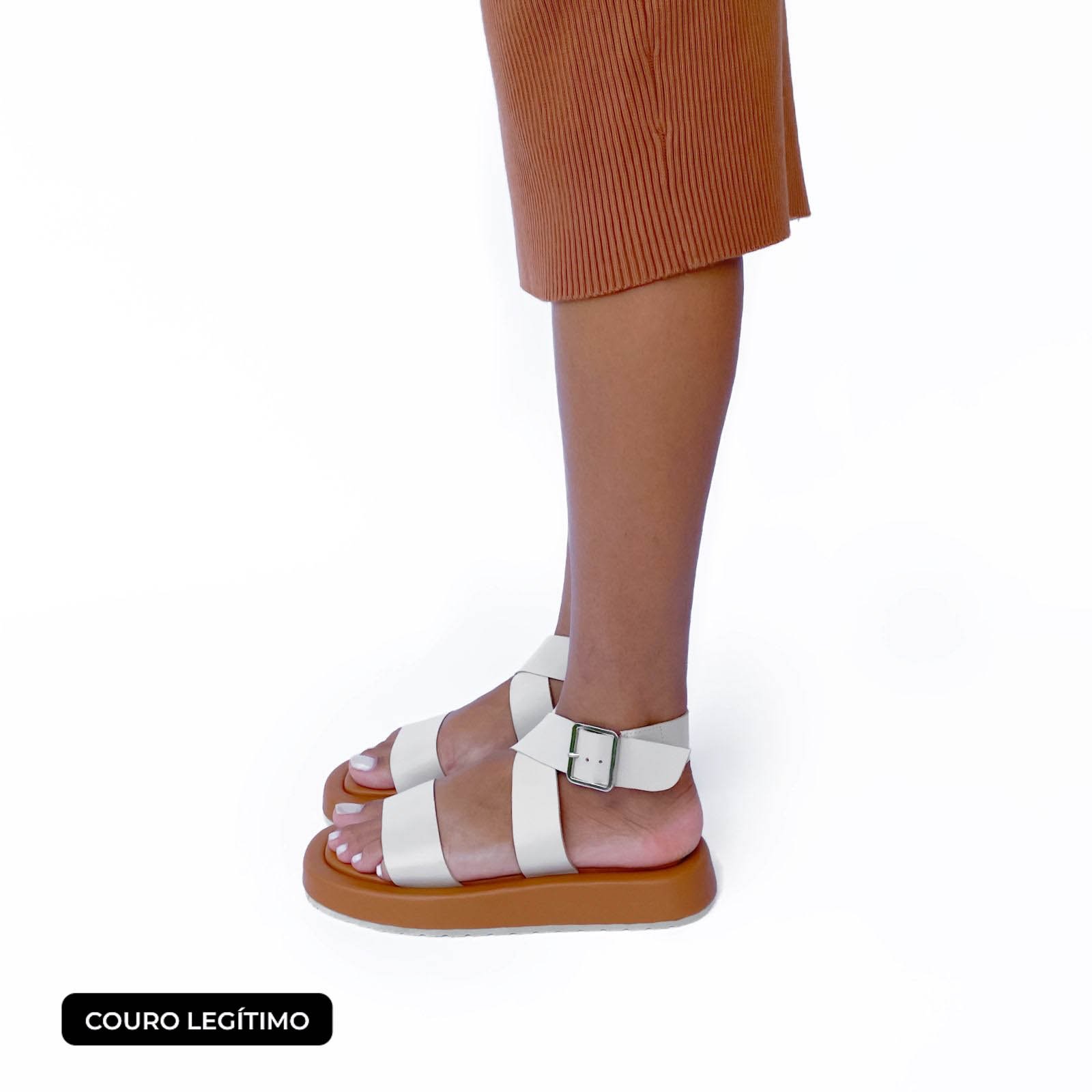 Sandália couro plataforma Tassia - Off White