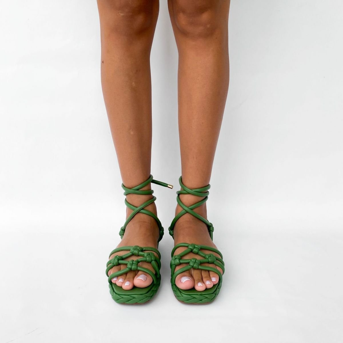 Sandália rasteira amarração Malu - Verde