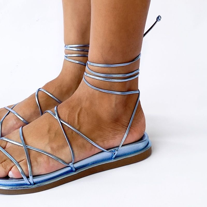 Sandália amarração Sofia - Azul metalica