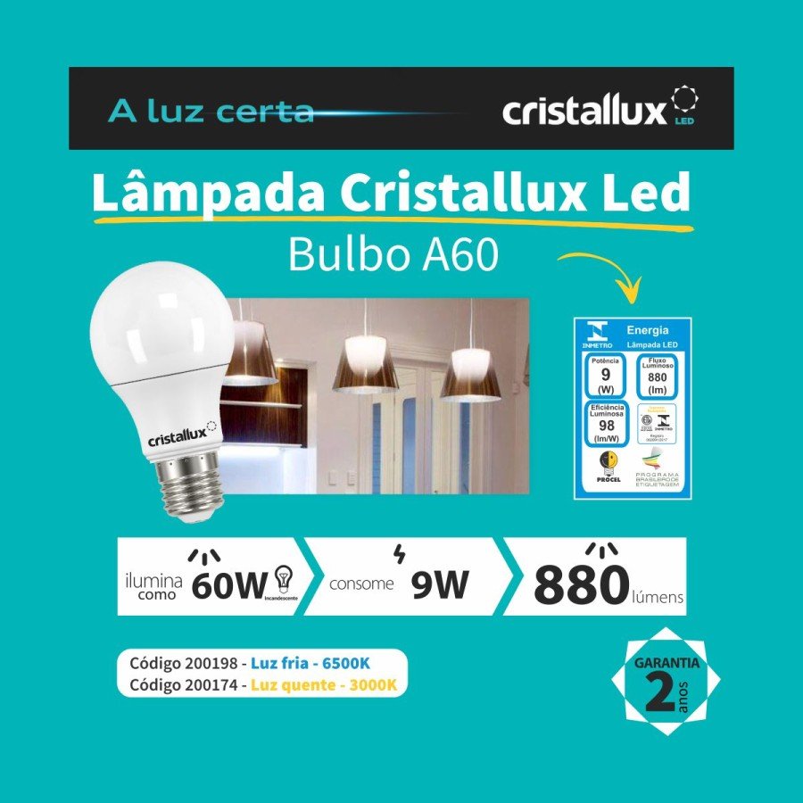 Lampada Cristallux Led Bulbo - 9W 3000K