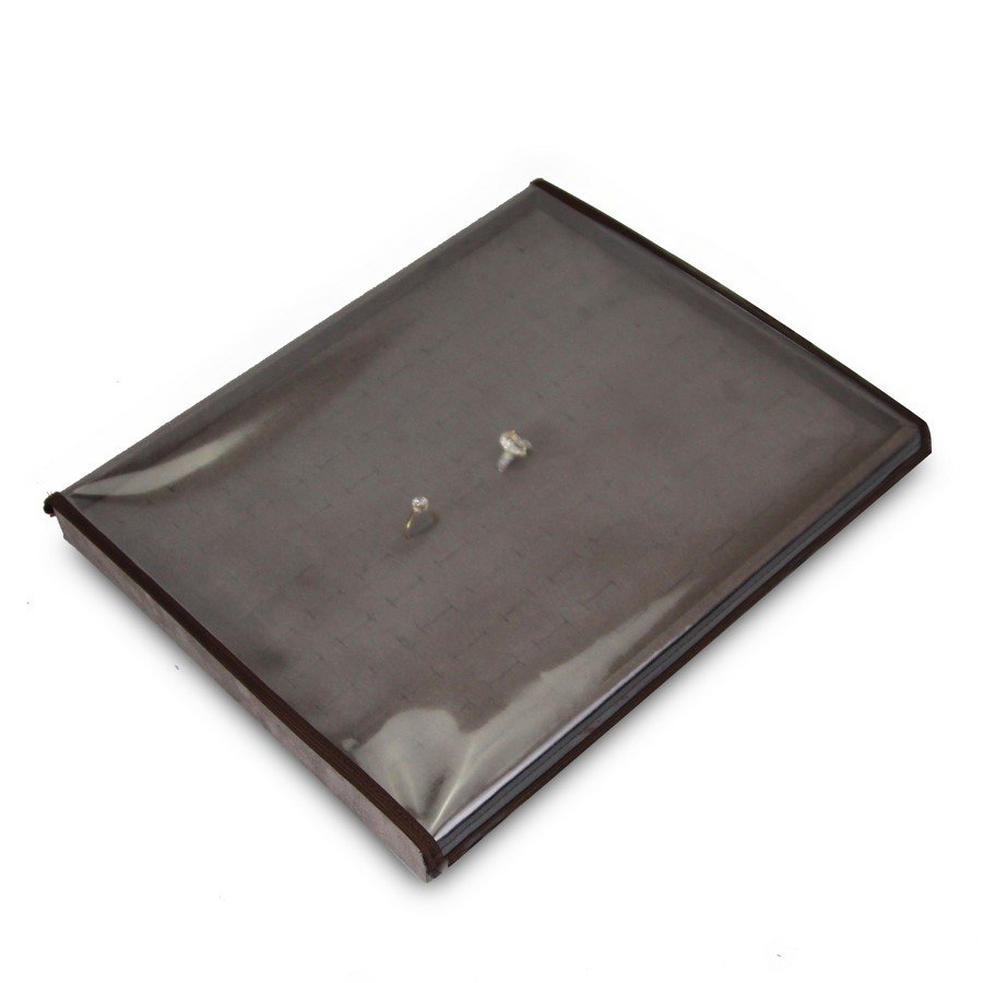 Bandeja Grande 110 Anéis 29,5x36,5x3,3 cm com tampa transparente Sofistike Suede Marrom
