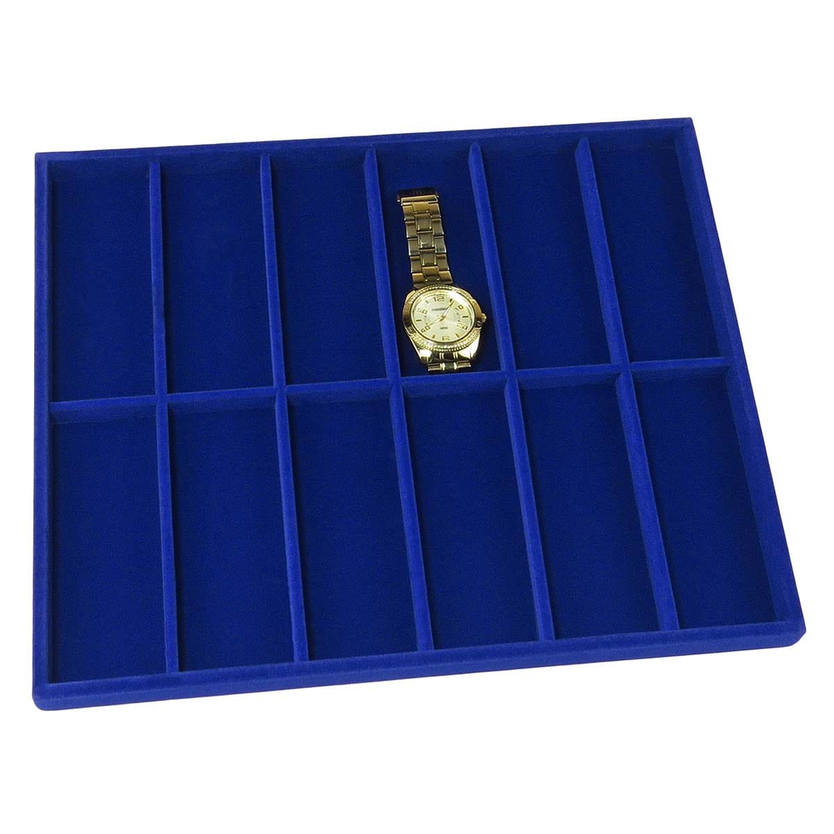 Bandeja Grande para 12 Relógios 29,5x36,5x2,3 cm Requinte Veludo Azul Royal