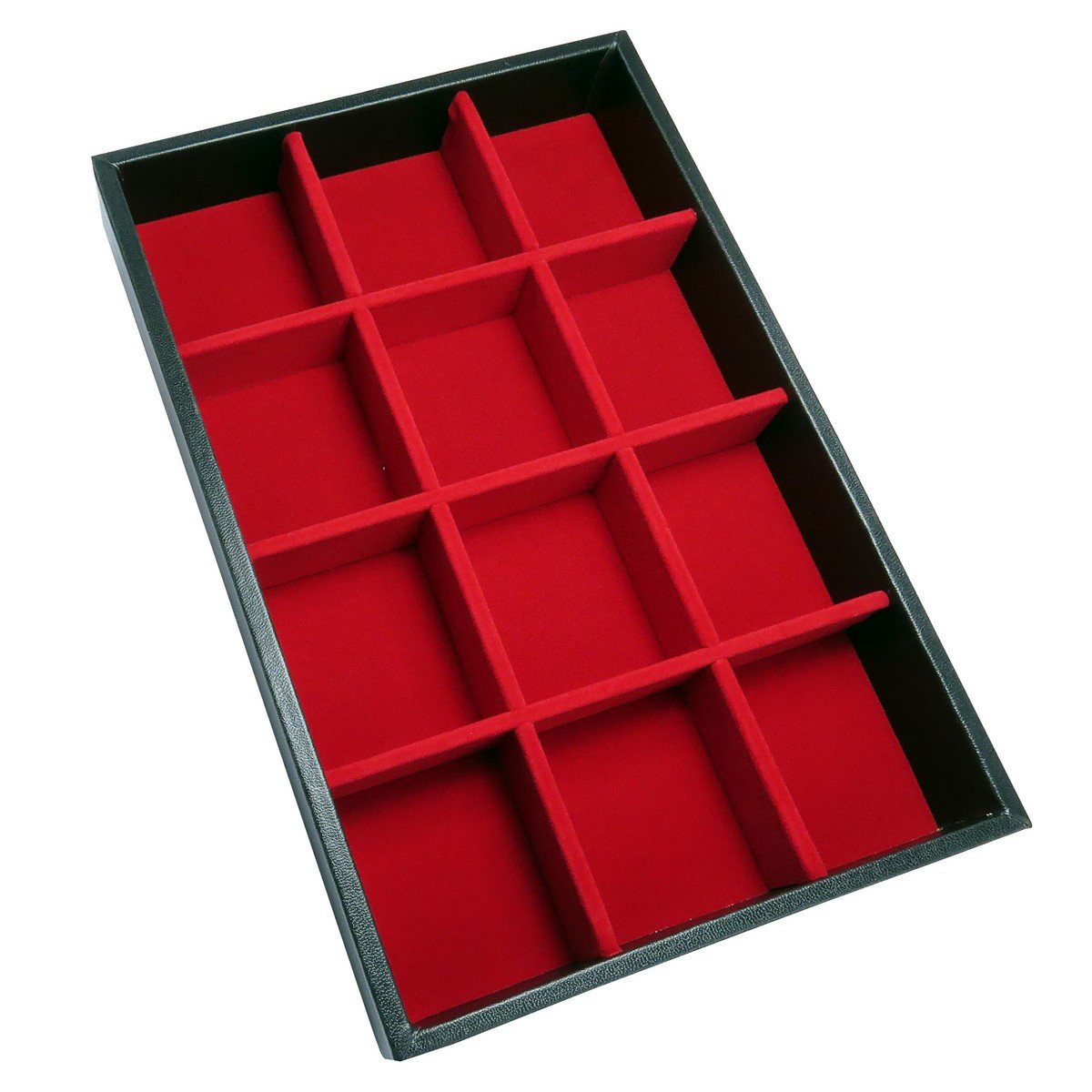 Bandeja Pequena 12 Espaços 18x28,5x3,3 cm Requinte Vinil Preto - Veludo Vermelho