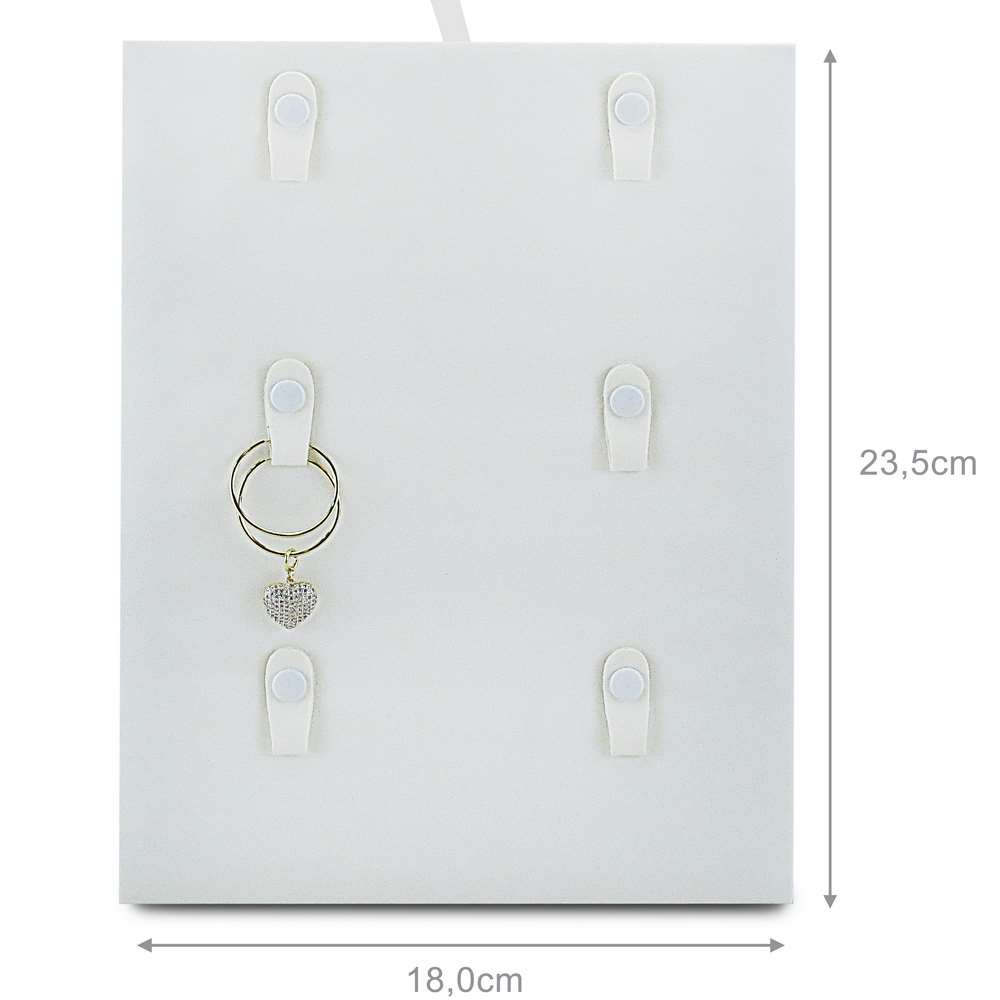 Placa Pequena para Braceletes e Argolas com 6 Presilhas 18x23,5 cm Requinte Vinil Branco