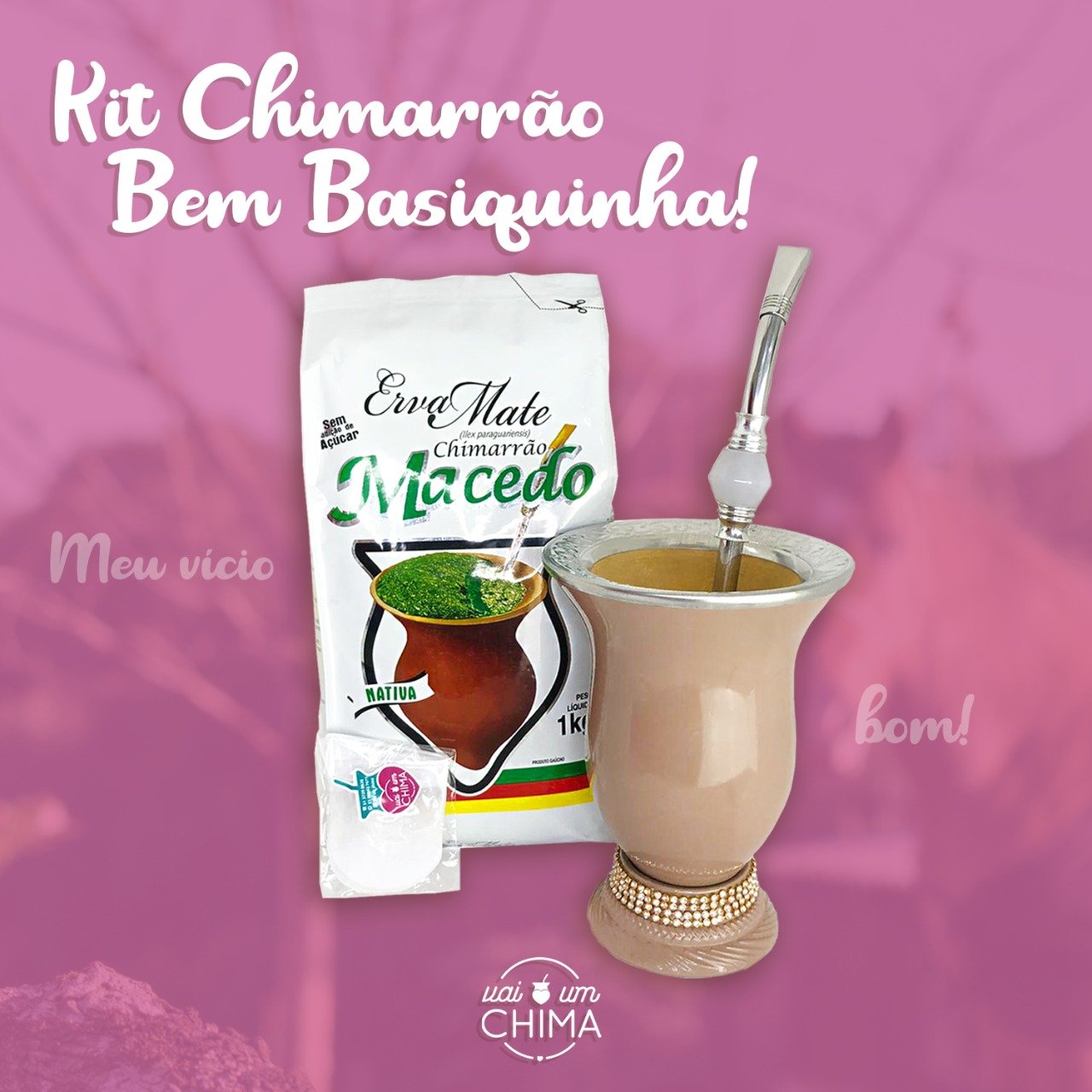Kit Chimarrão Bem Basiquinha (cuia + bomba + erva e filtro para bomba de presente)